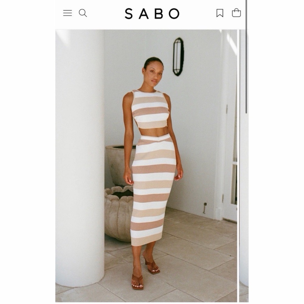 Sabo Skirt Tan and White Striped Dress Set
